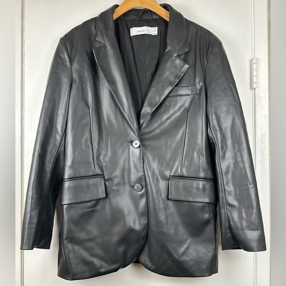 Bershka Faux Leather Oversized Blazer Jacket Black Women’s Size M Medium Sleek - Picture 1 of 13